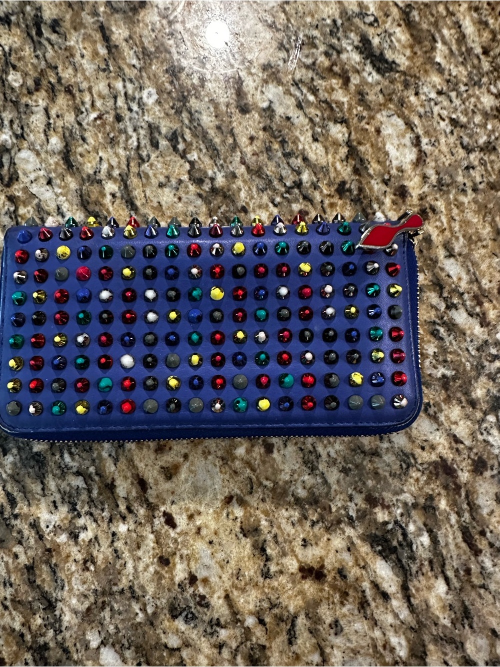 Christian Louboutin Electric Blue Studded Zip-Around Wallet - Picture 3 of 16